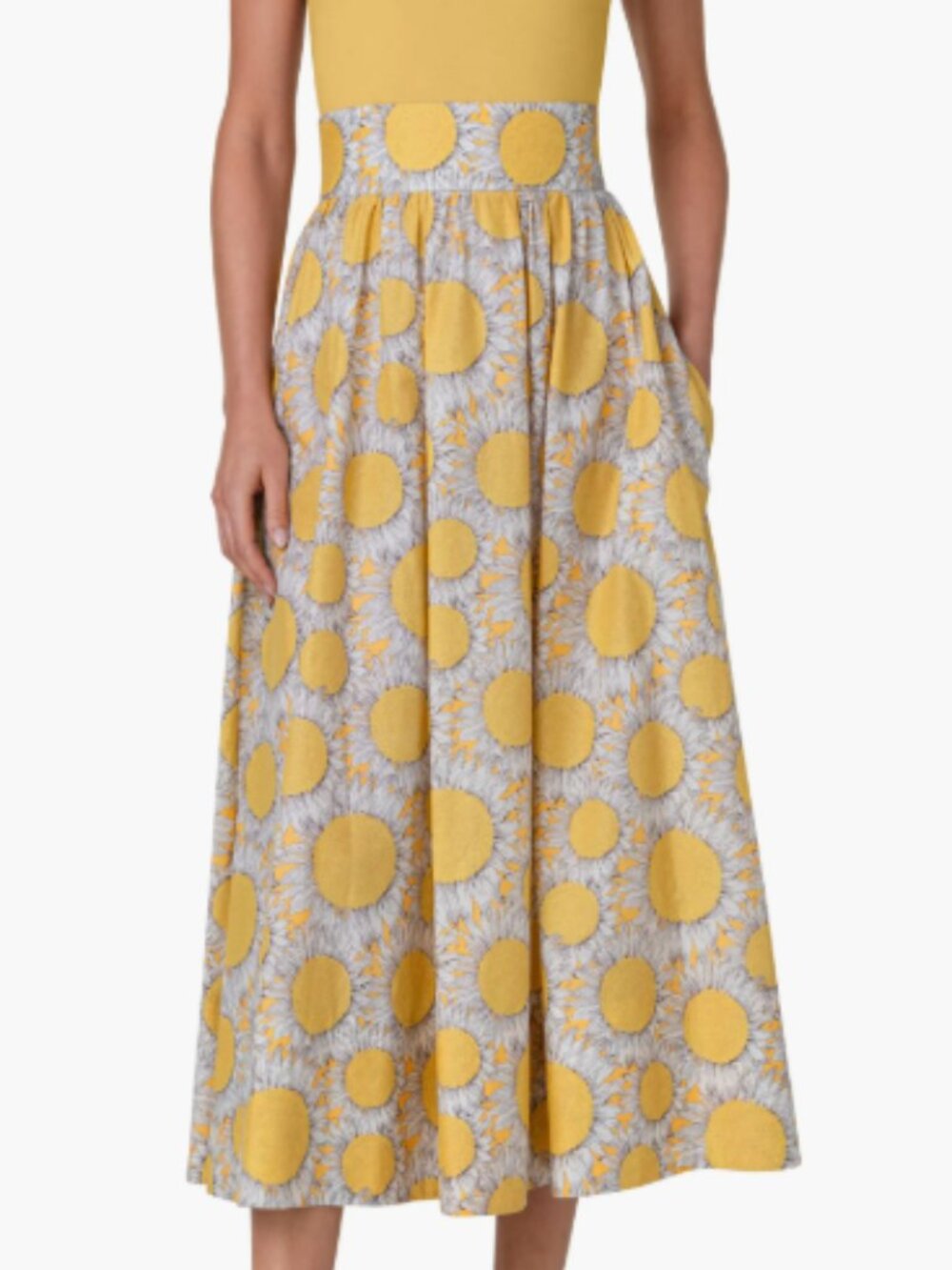 Akris Punto Hello Sunshine Floral Pleated Cotton Midi Skirt